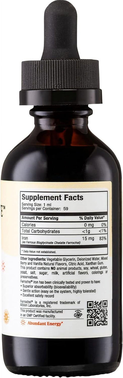 Liquid Iron Supplement – 15 Mg per Ml – Berry Flavor – High Potency – 2 Fl Oz – Vegetarian