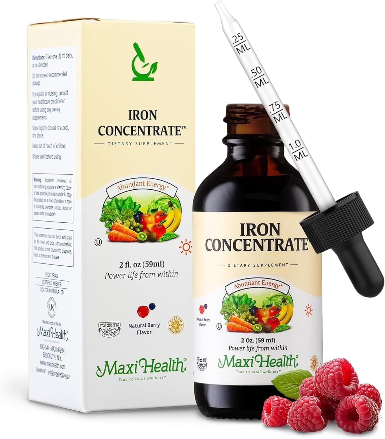 Liquid Iron Supplement – 15 Mg per Ml – Berry Flavor – High Potency – 2 Fl Oz – Vegetarian