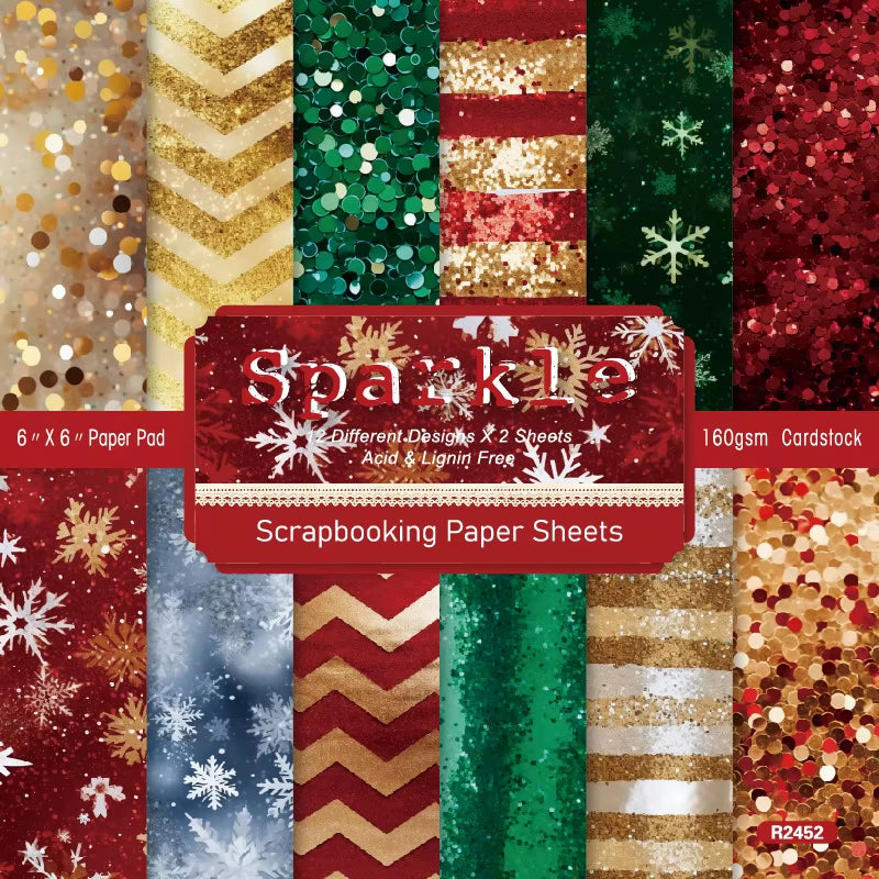 12 Sheet Scrapbooking Paper 15X15Cm, Christmas Journal Planner Paper Pad Cardstock Backgrounds Card for DIY Art Craft Decoration