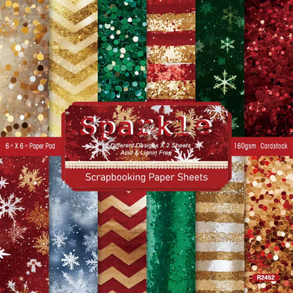 12 Sheet Scrapbooking Paper 15X15Cm, Christmas Journal Planner Paper Pad Cardstock Backgrounds Card for DIY Art Craft Decoration