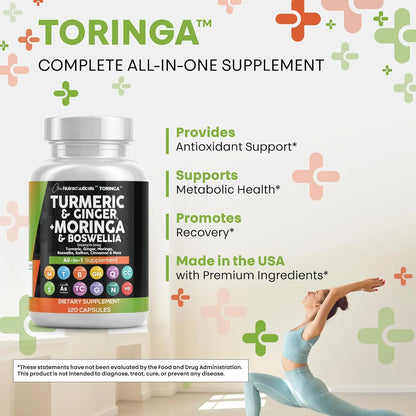 Turmeric Curcumin 30000Mg Ginger 3000Mg Moringa 50000Mg Boswellia 3000Mg Saffron 2000Mg - Joint Support Supplement for Women and Men with Ceylon Cinnamon, Quercetin, Tart Cherry - 120 Caps
