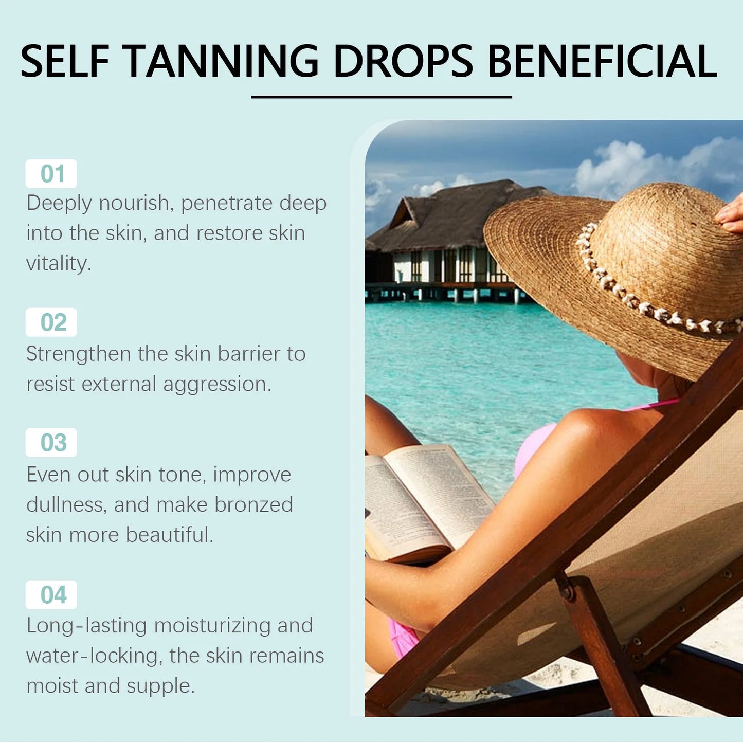 Self Tanning Drops Bronzing Fake Tan Serum Indoor Sunbeds Dark Tanning Accelerator Sunburn Skin Repair Sunless Tanner Drops 30Ml