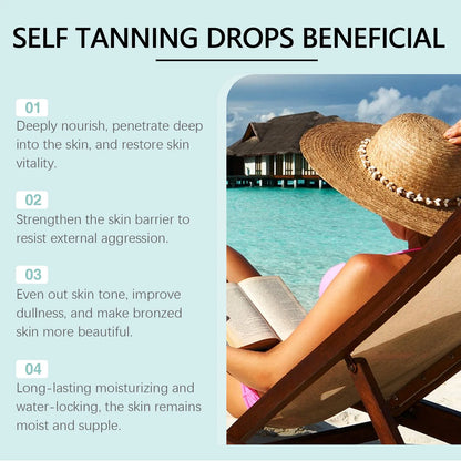 Self Tanning Drops Bronzing Fake Tan Serum Indoor Sunbeds Dark Tanning Accelerator Sunburn Skin Repair Sunless Tanner Drops 30Ml
