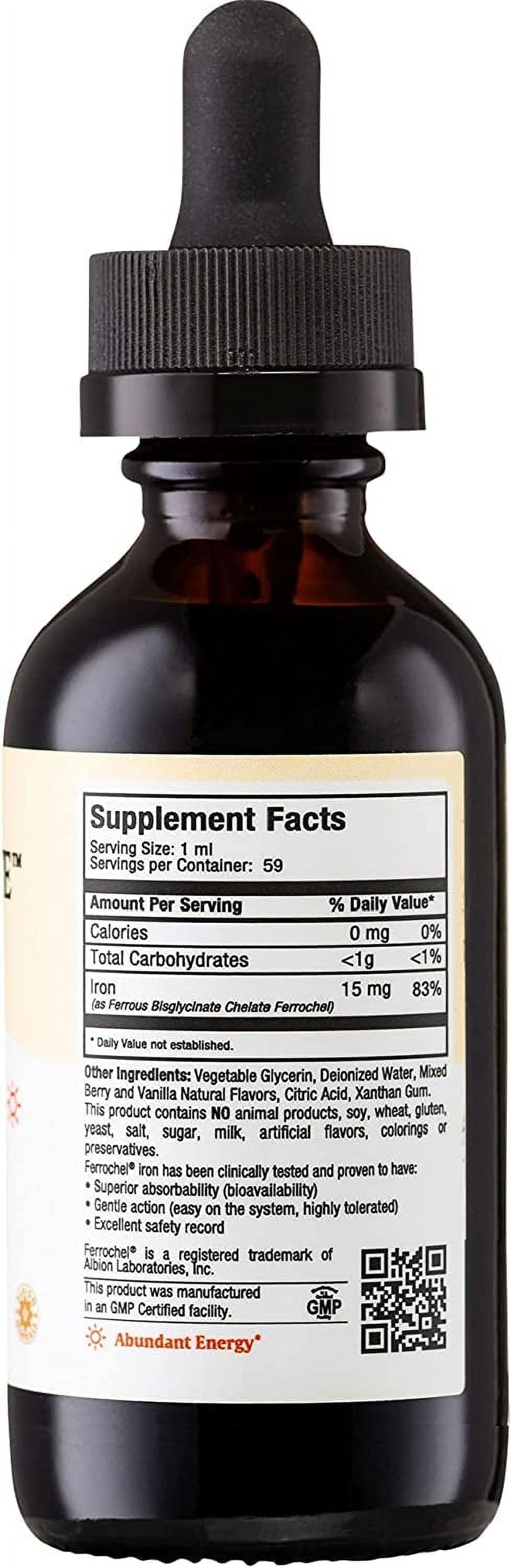 Liquid Iron Supplement – 15 Mg per Ml – Berry Flavor – High Potency – 2 Fl Oz – Vegetarian
