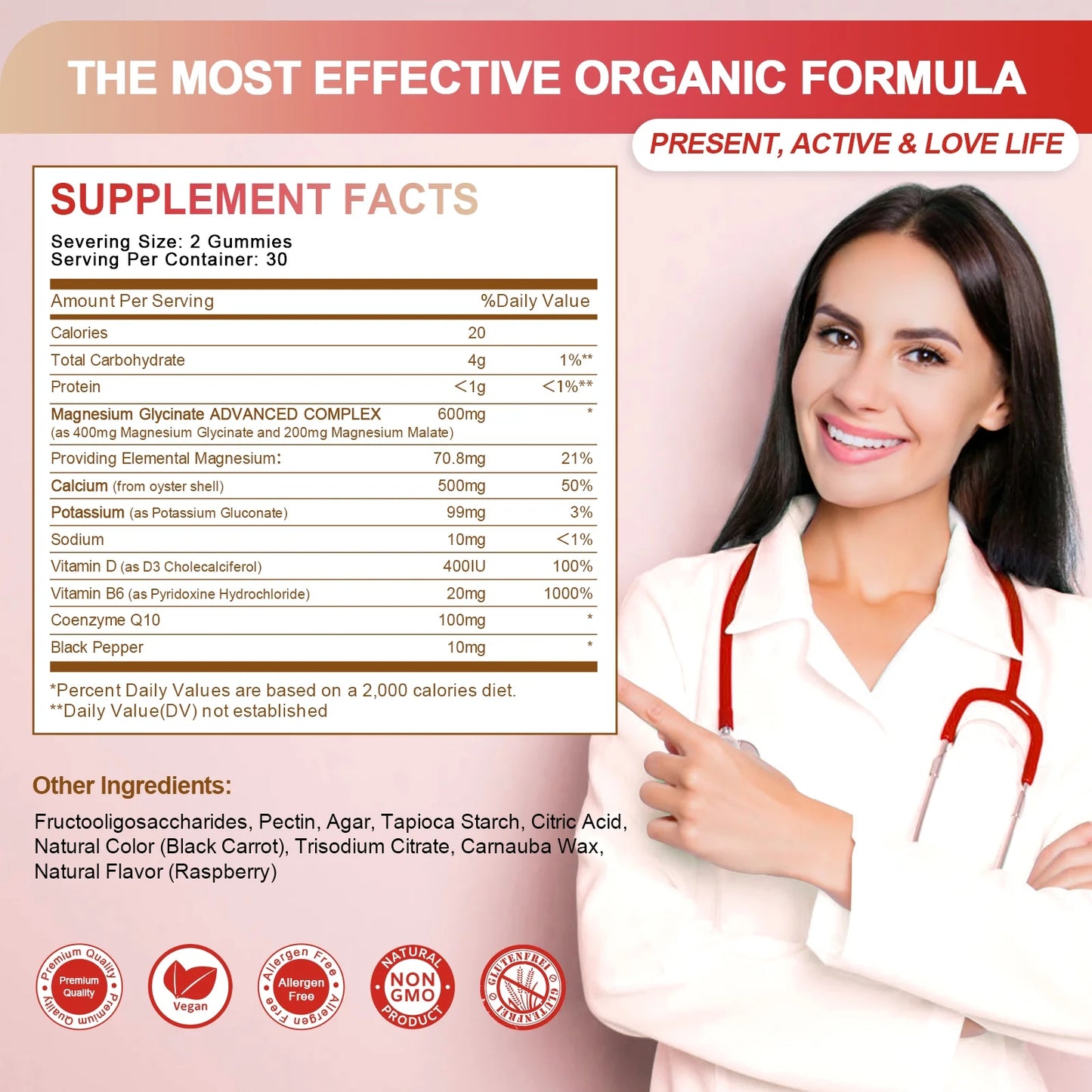 Magnesium Glycinate Gummies - Sugar Free Magnesium Potassium Supplement - for Calm Support & Sleep for Adults- 60 Raspberry Gummies