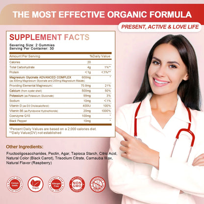 Magnesium Glycinate Gummies - Sugar Free Magnesium Potassium Supplement - for Calm Support & Sleep for Adults- 60 Raspberry Gummies