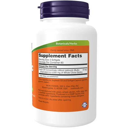 Supplements, Garlic Oil 1500 Mg, Serving Size Equivalent to Whole Clove Garlic, 250 Softgels