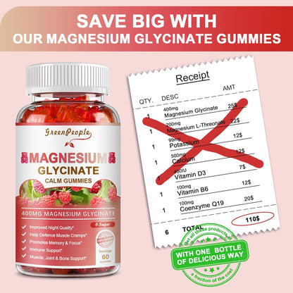 Magnesium Glycinate Gummies - Sugar Free Magnesium Potassium Supplement - for Calm Support & Sleep for Adults- 60 Raspberry Gummies