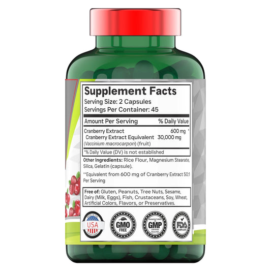 Extra Strength Super Cranberry Supplement, 30,000 MG, 90 Capsules, Supports Urinary Tract Health