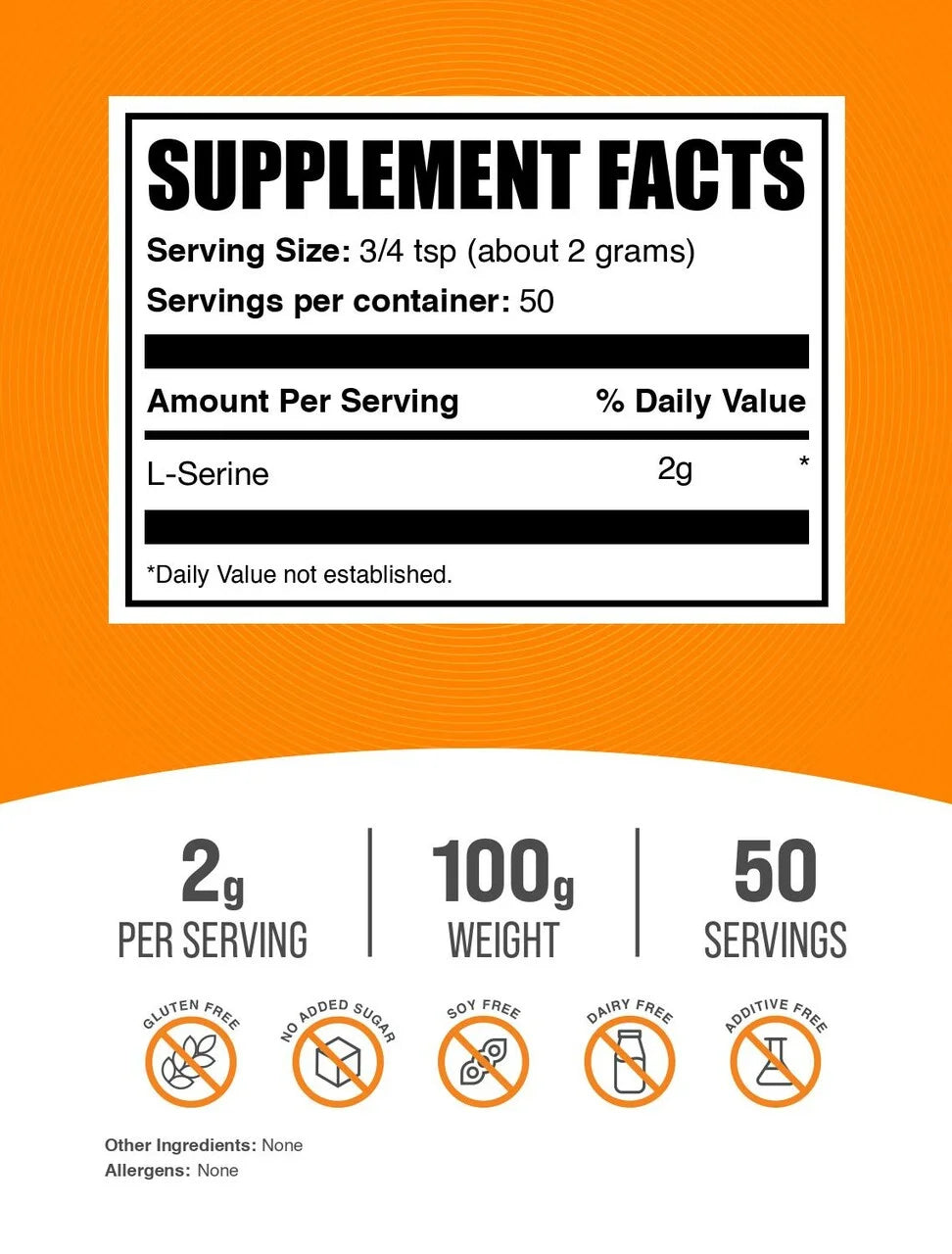 Bulksupplements L-Serine Powder - Amino Acid Supplement, L-Serine Supplement - Unflavored, 2G per Serving, 100G (3.5 Oz)