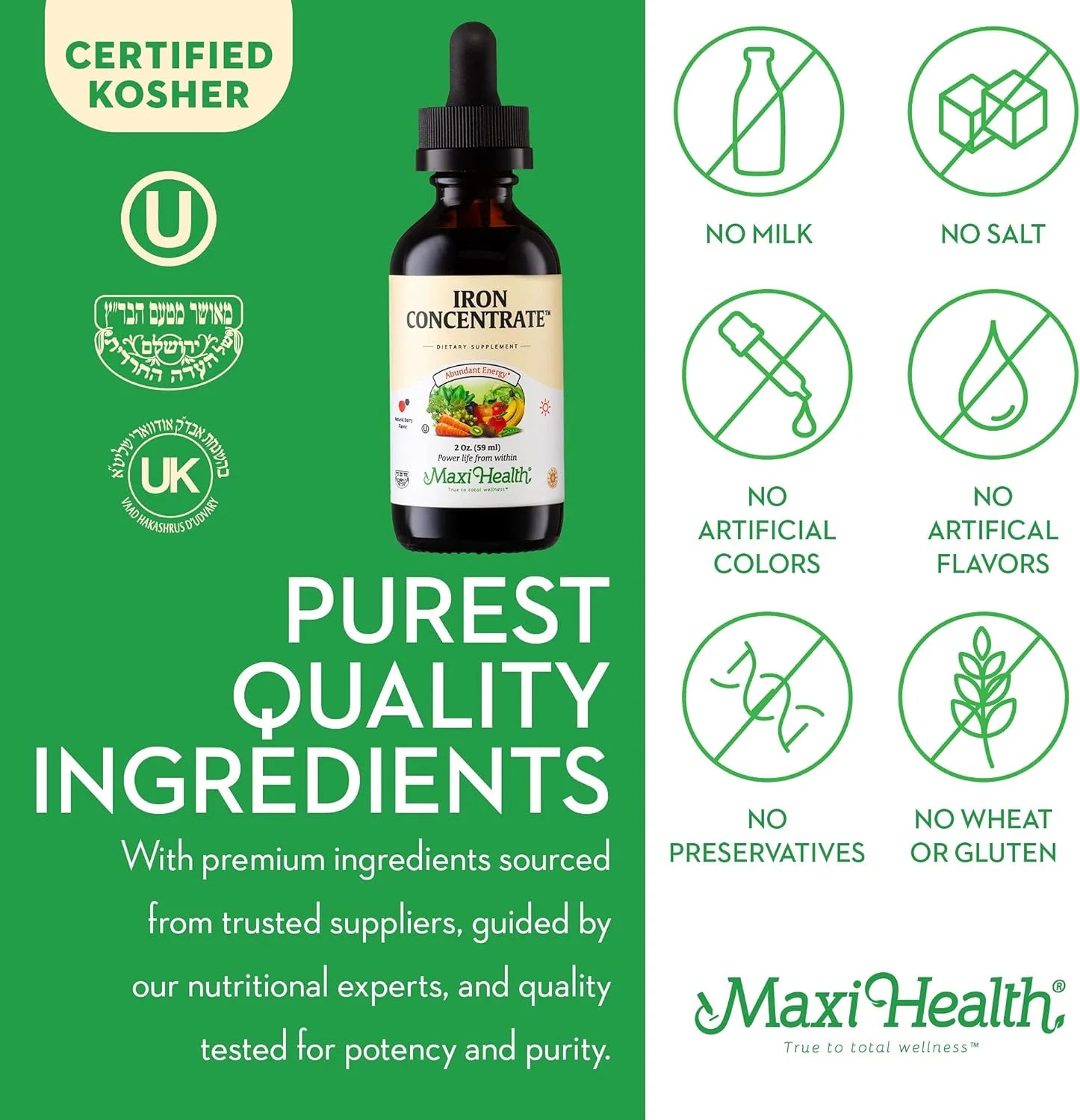 Liquid Iron Supplement – 15 Mg per Ml – Berry Flavor – High Potency – 2 Fl Oz – Vegetarian