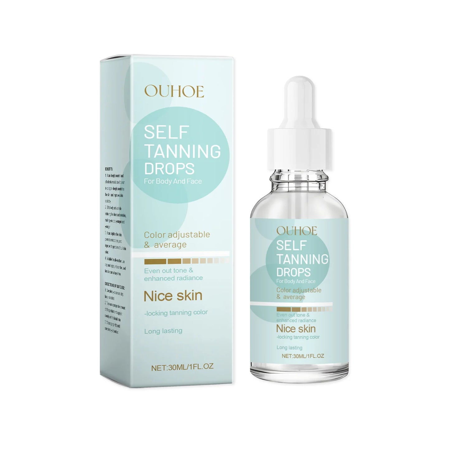Self Tanning Drops Bronzing Fake Tan Serum Indoor Sunbeds Dark Tanning Accelerator Sunburn Skin Repair Sunless Tanner Drops 30Ml