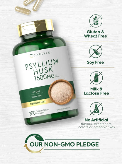Psyllium Husk 1600Mg | 200 Capsules | Fiber Supplement | by