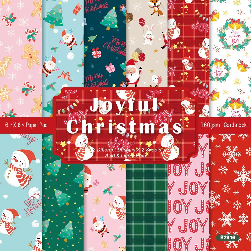 12 Sheet Scrapbooking Paper 15X15Cm, Christmas Journal Planner Paper Pad Cardstock Backgrounds Card for DIY Art Craft Decoration