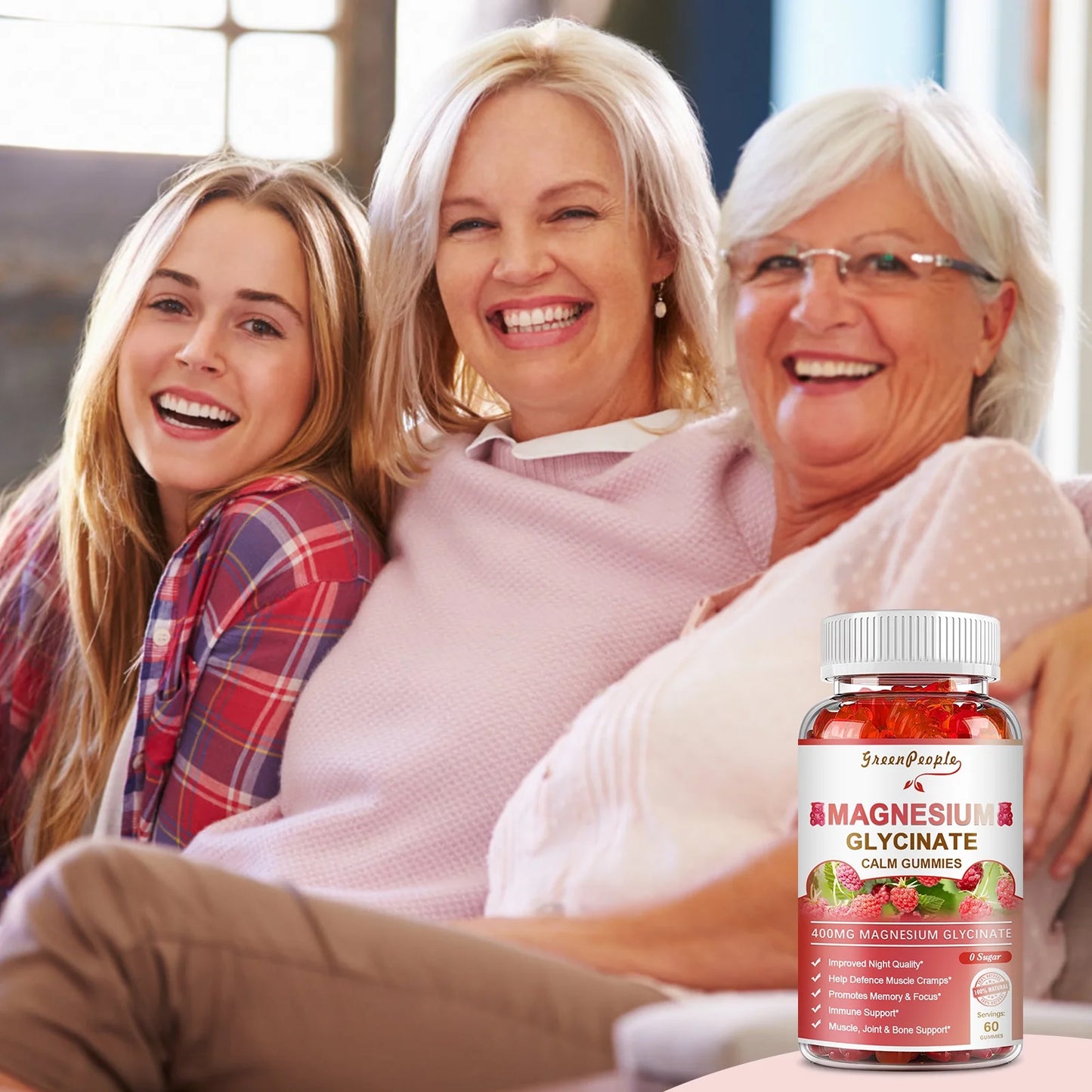 Magnesium Glycinate Gummies - Sugar Free Magnesium Potassium Supplement - for Calm Support & Sleep for Adults- 60 Raspberry Gummies