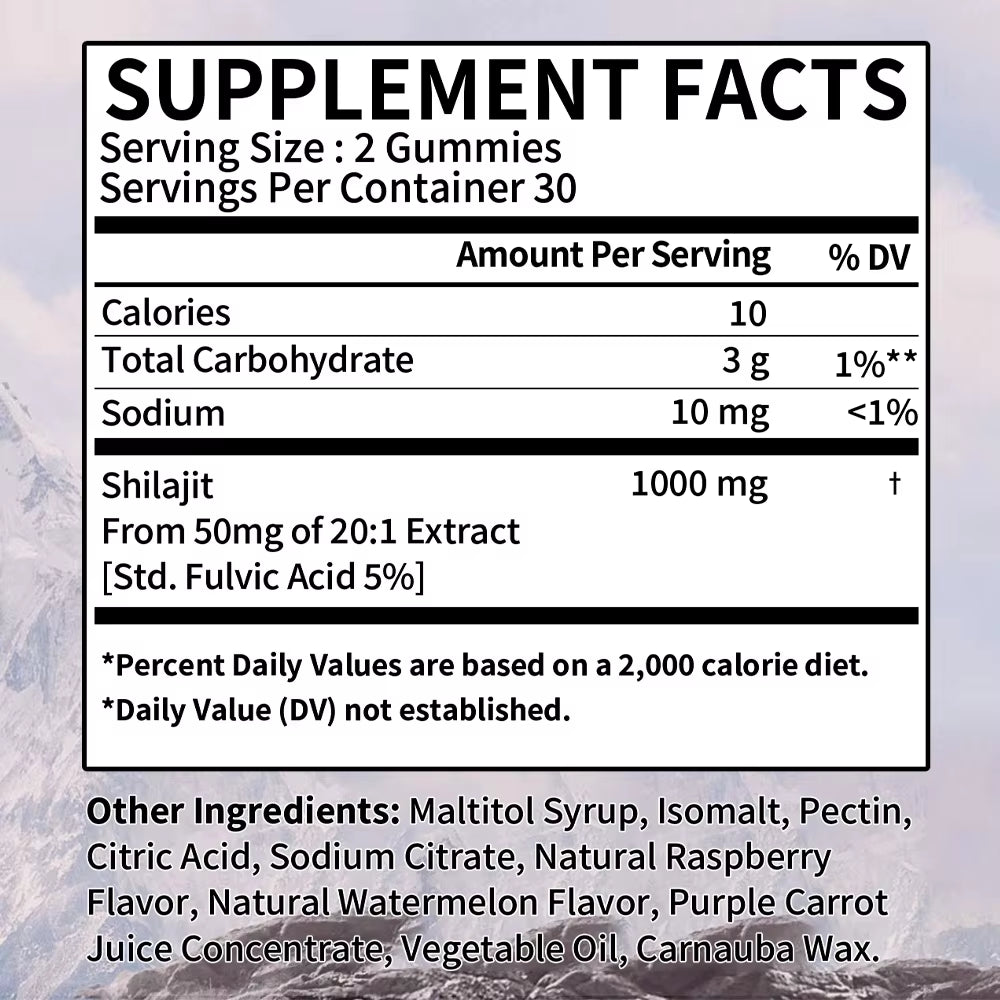 Shilajit Gummies - Stress Relief, Brain Health, Balance Blood Pressure, Blood Sugar and Anti-Aging, Urinary Tract Problems.