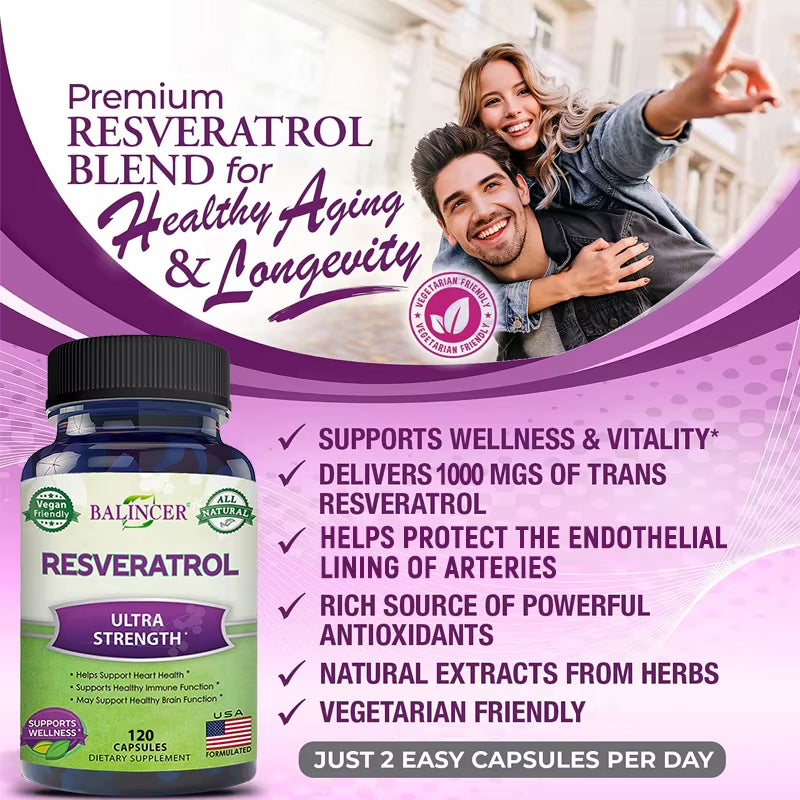 Resveratrol Capsules Support Cardiovascular Health, Antioxidants, Improve Immunity, and Promote Smooth Skin
